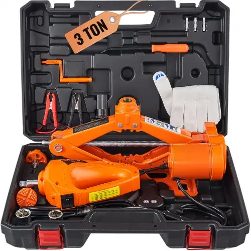 VEVOR Elektrische schaarkrik 3 t, autokrik met slagsleutel, gereedschapskist, handslinger, 130-370 mm / 170-420 mm autokrik voor auto's, SUV's, sedans, enz.