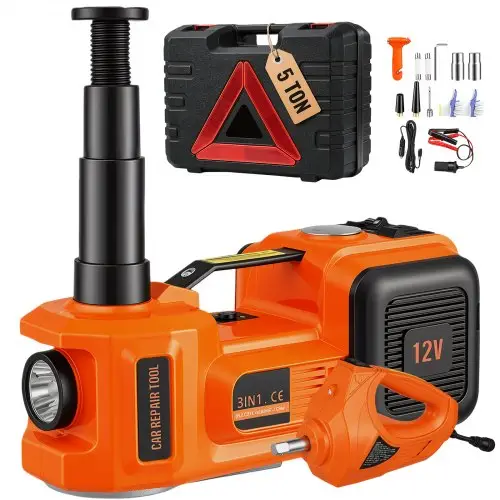 VEVOR elektrische autokrik 5 ton, 180 W, hydraulische cilinder 155-450 mm, hydraulische handpomp autokrik met slagmoersleutel, gereedschapskist en stroomkabel voor auto's en SUV's