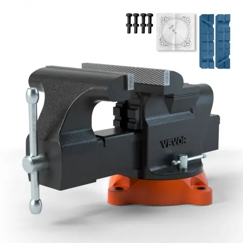 VEVOR 15,2 cm bankschroef, 360° draaibaar, sferoïdaal gietijzeren werkbankbankschroef, 7,3 x 8 cm aambeeldbankschroef, 15 cm bekopening, parallelle bankschroef, U-vormige geleidestang voor slijpen, schuren en snijden