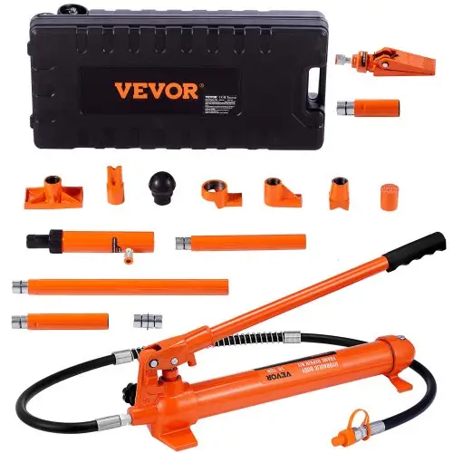 VEVOR hydraulische autokrik met luchtpomp, 10 ton, lucht-hydraulische krik, 135 mm slag, rood, incl. verlengstukken van 100 / 195 / 300 / 500 mm, elektrostatische poedercoating, autoreparatie
