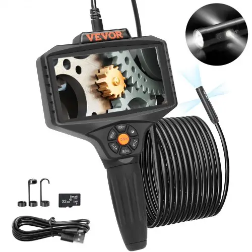 VEVOR Endoscoopcamera met drievoudige lens, 5 inch IPS-scherm, 854x480 inspectiecamera, 5 m kabel, buiscamera, 5000 mAh batterij voor 5-6 uur, rioolcamera, IP67 endoscoop, 180° draaibaar, automotoren, riolen, HVAC-kanalen