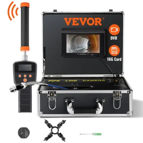 VEVOR Rioolcamera met 512Hz Tracking, 40m, 17,8cm Pijpinspectiecamera met DVR-functie, IP68 Camera met 12 verstelbare LED's, een 16GB SD-kaart voor Rioolleidingen, Huis, Rioolafvoerbuizen