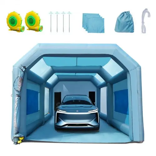 VEVOR Draagbare opblaasbare verfspuitcabine voor spuiten 480 + 950 W, 6,8 x 3,5 x 2,8 m spuitbeschermingscabine voor doe-het-zelfprojecten, hobbyverfmachine, blauwe 210D Oxford-stof autospuitcabine