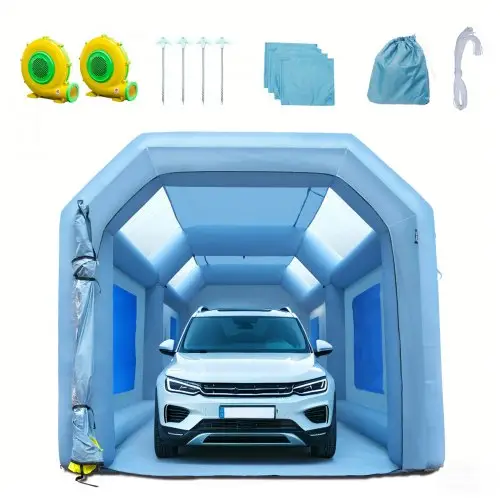 VEVOR Draagbare opblaasbare verfspuitcabine voor spuiten 480 + 750 W, 5 x 2,2 x 2,1 m spuitbeschermingscabine voor doe-het-zelfprojecten, hobbyverfmachine, blauwe 210D Oxford-stof autospuitcabine