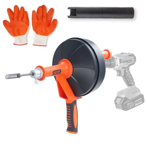 VEVOR Afvoerontstopper Spiraal 0,6x762cm Veerstalen kabel Afvoerontstopper met trommel Handmatige en elektrische handmatige toevoer Afvoerontstopper Schacht Afvoerontstopper Ideaal voor toilet Riool Vloerafvoer