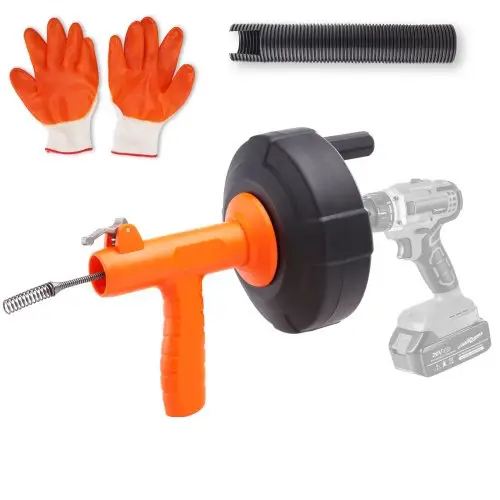 VEVOR Rioolreinigingsspiraal 0,63x762cm Veerstalen kabel Rioolreiniger met trommel Handmatige en elektrische handmatige toevoer Rioolreinigingsschacht Buisreinigingsapparaat voor toilet Riool Vloerafvoer