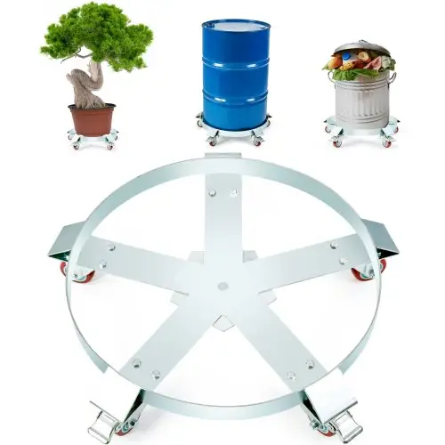 VEVOR Drum Roller 250L Transportrol Koolstofstalen rolbord Binnendiameter Ø607mm Drumwagen met 5 universele wielen (2 met remmen) Transportwagen voor het vervoeren van vaten tot 567 kg