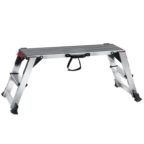 VEVOR Aluminium Werkplatform Opvouwbare Werkbank 100x30x48,7cm Werkplatform 200kg Draagvermogen Tredenbank met Veiligheidssloten Trapladder voor Thuiskantoor Werkplaats & Garage Zilver