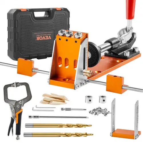 VEVOR Pocket Hole Jig Kit met sleutel en vierkante aandrijfbits, deuvelhulpboorgeleider voor het boren van pocketgaten en schuine gaten, boorhulp voor houtbewerking