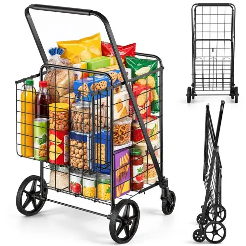 VEVOR Opvouwbare boodschappentrolley, laadvermogen 50 kg, multifunctionele handkar, opvouwbare boodschappentrolley voor wasgoed, boodschappen, kampeergereedschap etc.