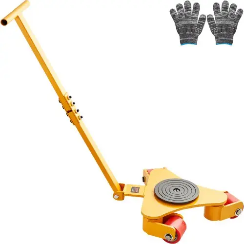 VEVOR 3T Transportkar met handvat 425x335x116mm Transportrollen van koolstofstaal Industriële rol met 3x 360° PU-wielen Rol Ф165x10mm Draaibare plaat Meubeltransporthulpmiddel Transportrol