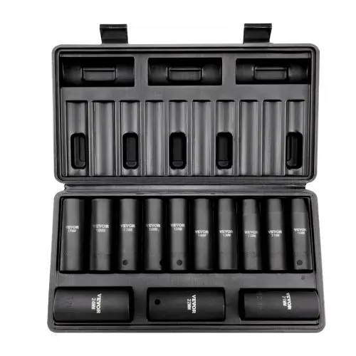 VEVOR professionele dopsleutelset CR-V gelegeerd staal 13-delige dopsleutelset 10-24 mm diepe doppen slagmoersleutel, HRC 42-48 dopsleutel inclusief gereedschapskoffer, metrische schroefverwijderaar