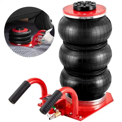 VEVOR Pneumatische krik met drievoudige zak, 3 t, drievoudige zak, 140-450 mm hefhoogte, Airbag-krik, 5 minuten hefhoogte, Airjack met korte handgreep, Autokrik Rood, Arbeidsbesparend