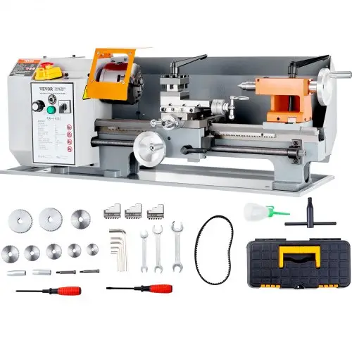 VEVOR Metaaldraaibank 500W Metaaldraaibank 18x36cm Tafeldraaibank Gemaakt van HT200 gietijzer 0-2200 tpm Poly-V-riemaandrijving 20 mm boring door spindel Geschikt voor 0,5-2,5 mm draad