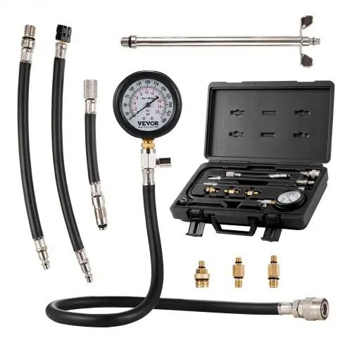 VEVOR Compressiemeter Compressietester Compressietester Testapparaat Compressiemeter met drukmeter Benzinemotor 0-300 PSI en 0-2000 kPa Compressiemeter Inclusief 3x adapters