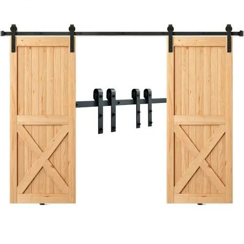 VEVOR 244cm schuifdeurbeslag J-vormig schuifdeursysteem met 2-delige rails Draagvermogen van 150 kg Looprail Ideaal voor schuifdeuren met een deurdikte van 32-45 mm en een deurbreedte van 1,12-1,32 m