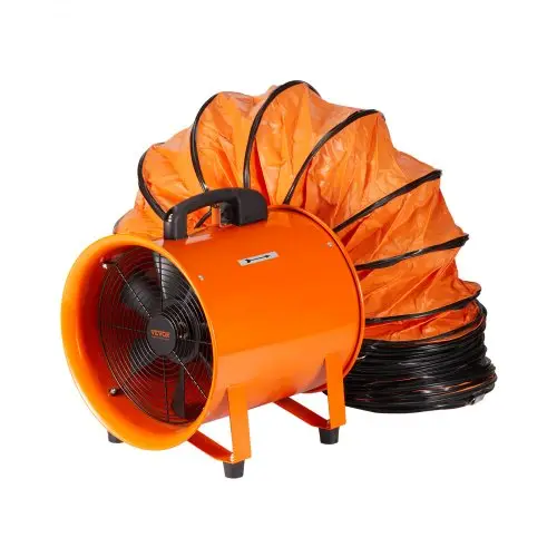 VEVOR Bouwventilator 145W AC-motor Bouwventilator 2900 RPM Bouwventilator Blaasmotor 1020 CFM (1733 m³/h) Axiale ventilator met 10 m slang Axiale blazer Geluidsniveau 79 dB Industriële ventilator