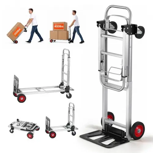 VEVOR 2-in-1 opvouwbare steekwagen 113/181 kg laadvermogen Transportwagen Steekwagen van aluminiumlegering en koolstofstaal ⇋ Platformwagen voor laad- en transporttaken binnen en buiten