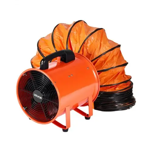 VEVOR Bouwventilator 300W AC-motor Bouwventilator 2810 RPM Bouwventilator Blaasvermogen 1214 L/s (2574 CFM) Axiale ventilator 10 m slang Axiale blazer Geluidsniveau 79 dB Industriële ventilator IP44