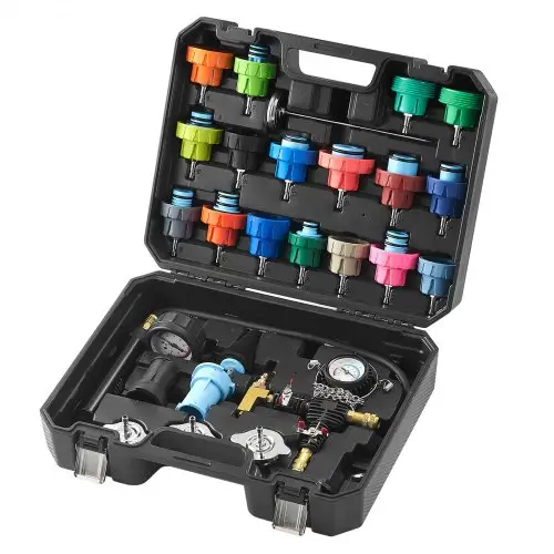 VEVOR 28-delige radiatorkoelvloeistofdruktesterset, druktester, koelwatervulapparaat, radiatorontluchter, koelsysteemtester inclusief thermometer, 17 metalen adapters en 3 testdoppen