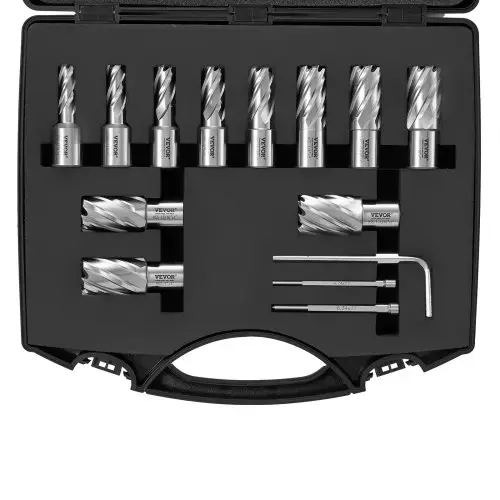 VEVOR 13-delige metaalboorset (7/16, 1/2, 9/16, 11/16, 5/8, 3/4, 13/16, 7/8, 15/16, 1, 1-1/16 inch kernboorset, 25,4 mm snijdiepte, ringfreesset, accessoires voor magneetboormachines)