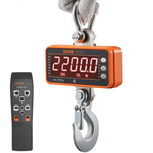 VEVOR Digitale Hangweegschaal 9 tot 1000 kg Kraanweegschaal lbs/kg/N Trekweegschaal Nauwkeurigheid 0,2 kg Wilde weegschaal Industriële weegschaal Hangweegschaal met LED-display Mini draagbare weegschaal met afstandsbediening 9 functies