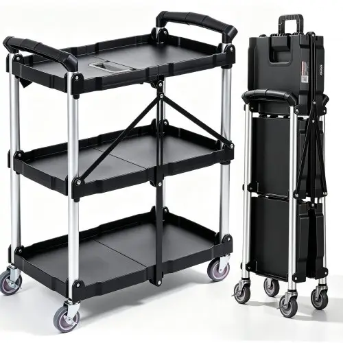 VEVOR Serveerwagen 107x17x39cm Afruimwagen 74,8 kg laadvermogen Rolwagen van polypropyleen Multifunctionele wagen met 3 compartimenten Keukenwagen met zwenkwielen Niswagen Werkplaatswagen Servicewagen