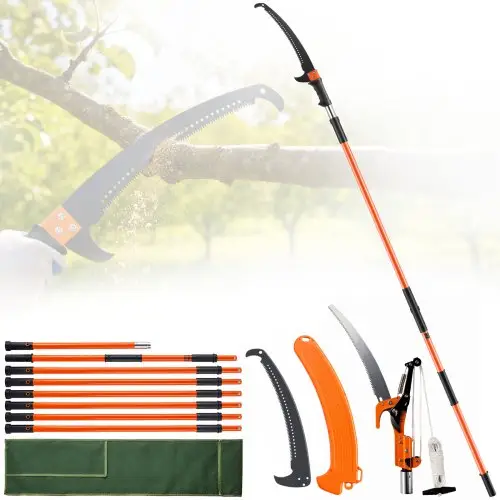 VEVOR handbediende stokzaag, 2,2–8,2 m uitschuifbare boomschaar, scherp stalen blad en schaar, hoge takken, takkensnijder met lichtgewicht glasvezel handgrepen, voor het snoeien van palmbomen en struiken.