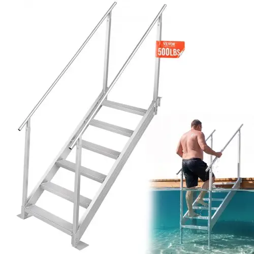 VEVOR 6-traps zwemtrap met twee leuningen, bootladder 800x1850x2092mm, zwembadladder van aluminiumlegering, trapladder belastbaar tot 250kg, 10cm pedalen, ideaal voor havens, boten, zwembaden