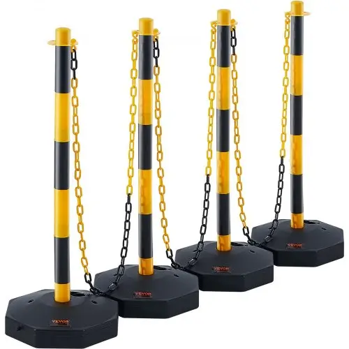 VEVOR Verkeerskegels 4-pack 285 x 285 mm Waarschuwingskegels Verkeerskegels met ketting, Wegafzettingskegels Geel & Zwart Water- en zandinjectie
