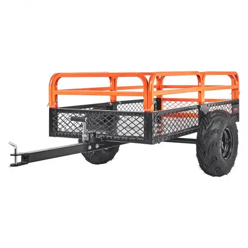 VEVOR Heavy-Duty zitmaaier kiepwagen met 680 kg laadvermogen, trekhaak met kantelbare laadbak, aanhanger met opvouwbare zijwanden, oranje ATV UTV kiepwagen