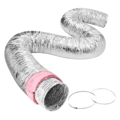 VEVOR aluminium flexibele slang 7620mm lange ventilatieslang Φ208mm aluminium flexibele buis luchtkanaal R-6 thermische weerstandswaarde 25mm buisdikte aluminium buisslang Owens Corning isolatiewatten luchtkanalen