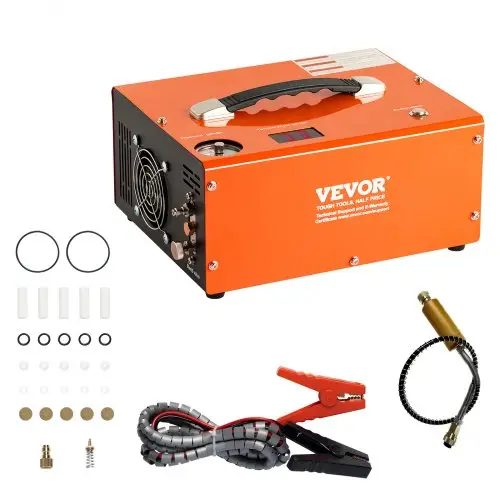 VEVOR PCP-compressor 30 MPa/4500 PSI Luchtcompressor 0,5 L DC12V & AC120V Duikcompressor Luchtpomp inclusief 8 mm hogedrukslang met snelkoppeling Accuklemmen Filterkatoen Luchtgeweer