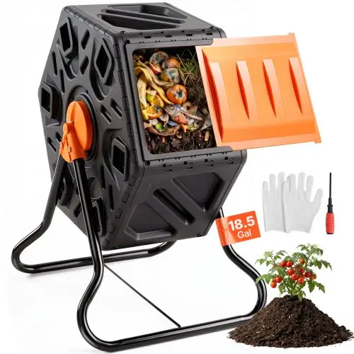 VEVOR Tumbling Composter Bin Composter Tumbler 70 L, Drum Composter 360° Draaibaar Multifunctionele Tumbling Composter 605 x 510 x 730 mm, 20 kg Dragende Tuincompostcontainer inclusief Handschoenen
