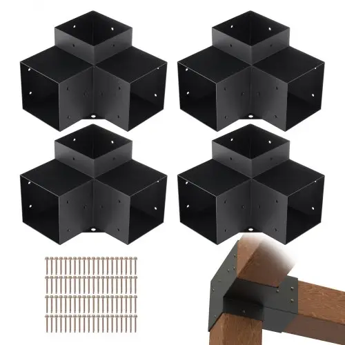VEVOR set van 4 paalverbinders van 2 mm dikke staalplaten, paalhoek pergola hoekverbinder, houtverbinder 90° bootconstructie hoekbeugel, houten balk prieelbeugelset 270 x 270 x 202 mm