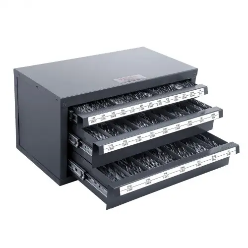 VEVOR Boorbit Dispenser Kast, Boorbit Organizer Kast met Drie Laden voor 1/16 tot 1/2 Inch Bits, Stalen Boorbit Dispenser Organizer Kast met Labels, Stapelbare Boorbit Dispenser voor Opslag