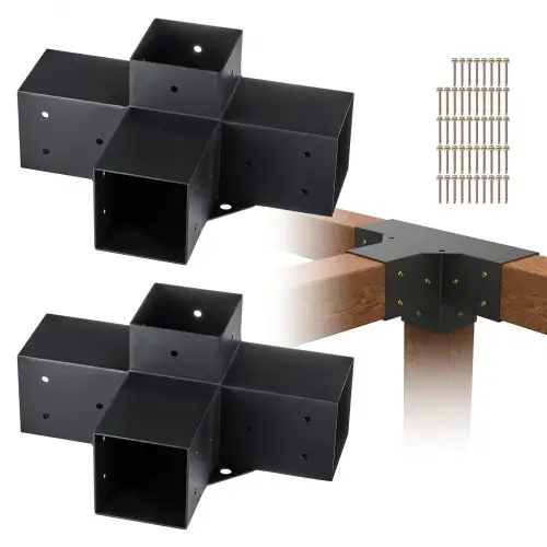 VEVOR set van 2 paalverbinders van 2 mm dikke staalplaten, paalhoek pergola hoekverbinder, houtverbinder 90° bootconstructie hoekbeugel, houten balk prieelbeugelset 340 x 220 x 152 mm