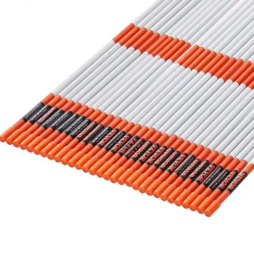 VEVOR Opritmarkeringen, verpakking van 30 stuks, 48 inch, diameter 0,4 inch, oranje glasvezelpalen, sneeuwpalen met reflecterende tape, stalen boor van 12 inch en beschermende handschoenen voor parkeerplaatsen, Ge