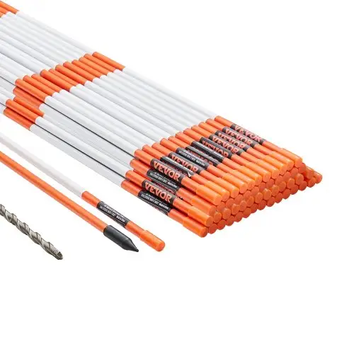 VEVOR Opritmarkeringen, 50 stuks, 48 inch, diameter 0,4 inch, oranje glasvezelpalen, sneeuwpalen met reflecterende tape, 12 inch stalen boor en beschermende handschoenen voor parkeerplaatsen, Ge