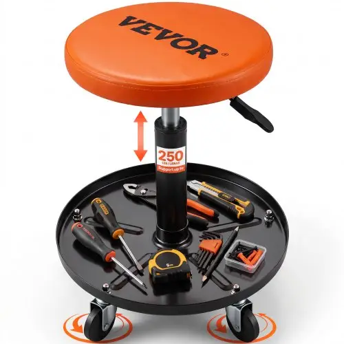 VEVOR Rolkruk voor Monteurs, Werkplaatskruk, 113,4 kg, 406-559 mm Hoogte Verstelbare Werkplaatsstoel, Werkplaatskruk met Gereedschapsbak, voor Garage, Werkplaats, Autoreparatie, Zwart + Oranje