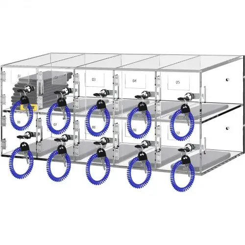 VEVOR Mobiele telefoon opbergkast, 10 compartimenten acryl materiaal met deursloten en sleutels, wandkast, tas kantoor, klaslokaal, gym, doos, transparant