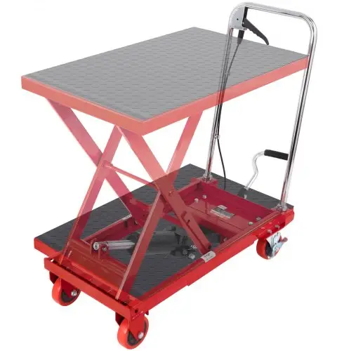 VEVOR hydraulische schaarheftafel 230 kg laadvermogen heftafelwagen 220-720 mm hefbereik heftafel werkplaats 700 x 450 mm platform schaarheftruck enkele schaar rood fabrieken magazijnen supermarkten