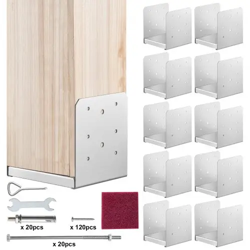 VEVOR 10-delige set schroefhulzen 149 x 143 x 160 mm paaldragers, paalschoenen van koolstofstaal, paalkussens, grondhulzen, steunvoeten, ideaal voor verandaleuningen, pergola's en kolommen