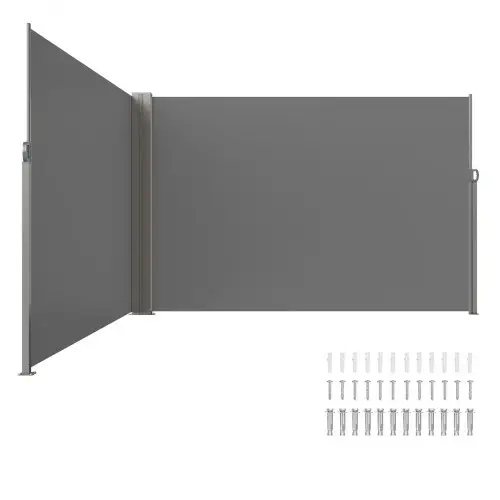 VEVOR Zijluifel 200 x 600 cm Zijwandluifel van 180 g/m² polyesterweefsel met PU-coating Luifel met uitschuifbare handgreep en veermechanisme Privacyscherm voor balkons en binnenplaatsen Grijs