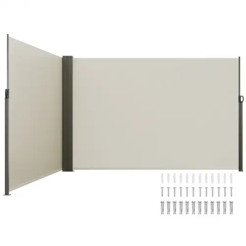 VEVOR Zijluifel 200 x 600 cm Zijwandluifel Gemaakt van 180 g/m² polyesterweefsel met PU-coating Luifel Uitschuifbare handgreep met veermechanisme Privacyscherm voor balkons Binnenplaatsen Beige