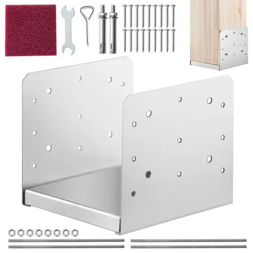 VEVOR schroefhuls 190 x 200 x 180 mm U-paaldrager van roestvrij staal met spuitcoating Paalschoen met voorgeboorde schroefgaten Palen Ideaal voor pergola's Verandaleuningen