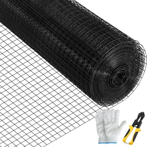 VEVOR 61 x 3048 cm gegalvaniseerd vinylgecoat stalen kettingschakelhek van 16 gauge met kniptang en een paar stoffen handschoenen, voor tuinafscheidingen en dierenverblijven