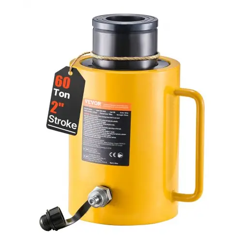 VEVOR hydraulische cilinderkrik 60 t met 50 mm slag. Hydraulische cilinder voor carrosserie- en chassiswerkplaatsen, compacte cilinderkrik voor krappe werkruimtes, met snelkoppeling en stofbescherming.