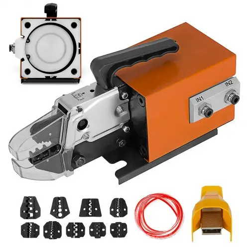 VEVOR pneumatisch krimpgereedschap AM-10, persluchtaangedreven kabelschoenkrimpmachine voor het krimpen tot 16 mm², pneumatische krimptangmachine met 10 matrijzensets