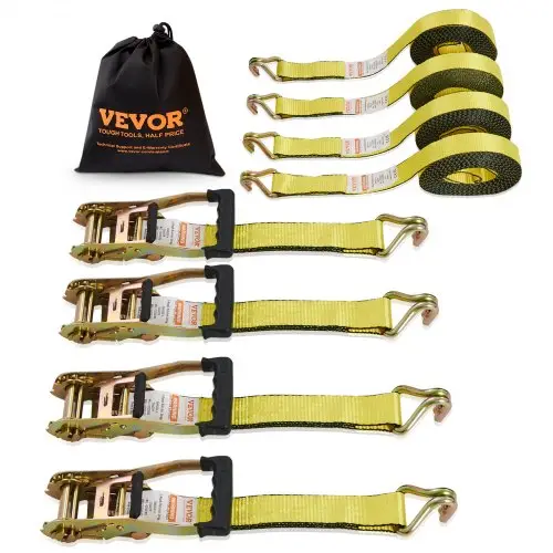 VEVOR Set van 4 spanbanden 0,05 x 8 m spanband 4536 kg ratel spanband polyester band en koolstofstalen haak bevestigingsband ratel spanband ideaal voor motorfietsen fietsen kajaks UTV boten ATV